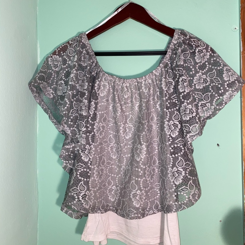 SMALL Grey Mesh flower design Blouse